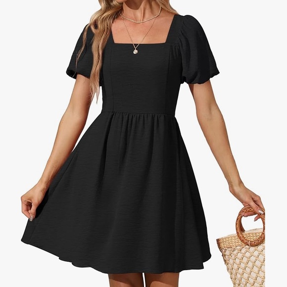 OFEEFAN Dresses & Skirts - OFEEFAN | Women Puff Sleeve Square Neck Tie In Back Dress M